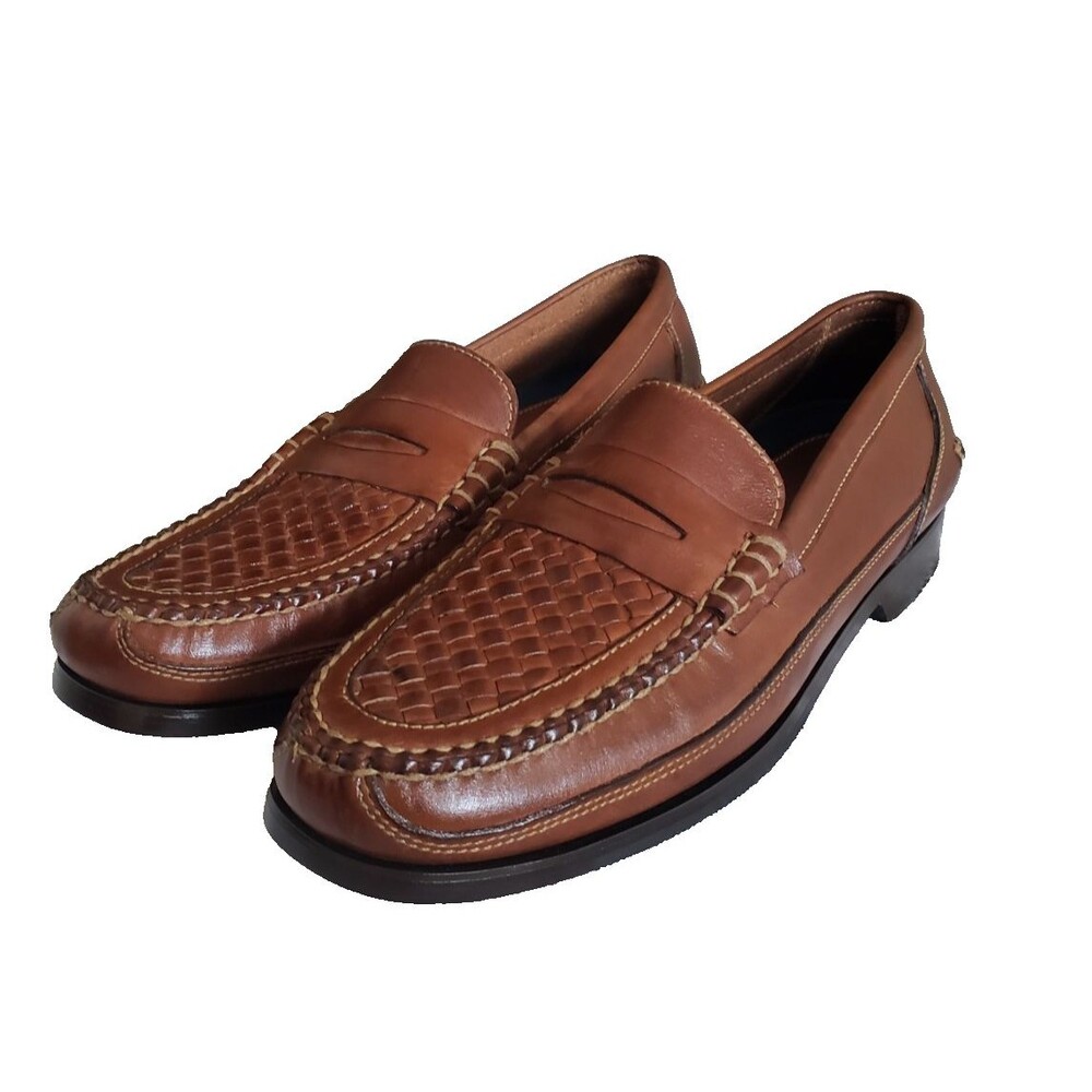 Bostonian Stadium Penny Loafer Brown Woven Leather 21633 First Flex Men's Sz 13M